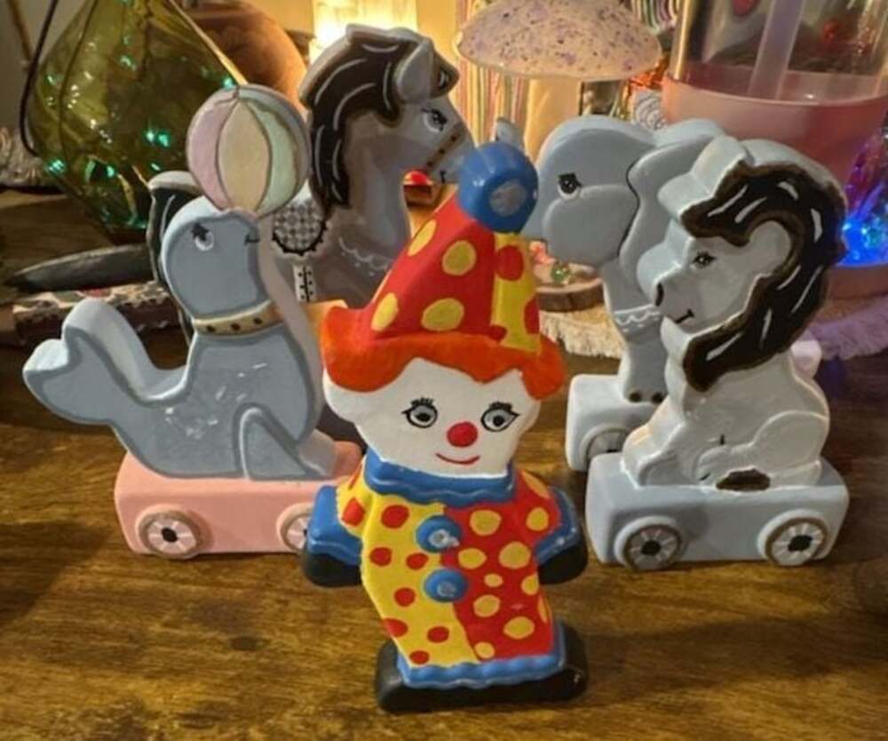 5 Pc set of Nursery Vtg circus Kids Room Decor - hand-painted